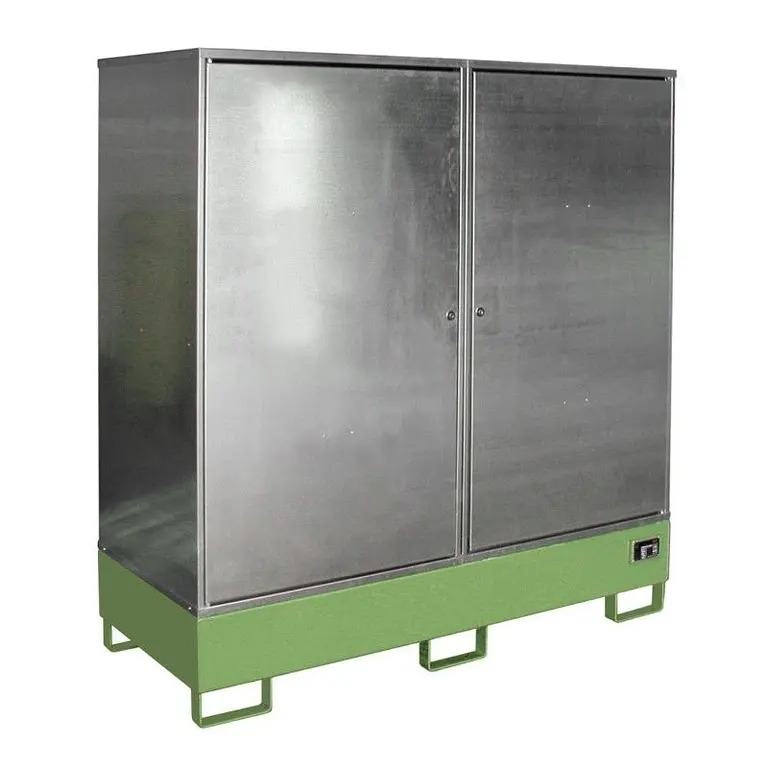 Hazardous materials storage cabinet painted green