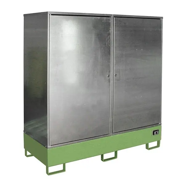 Hazardous materials storage cabinet painted green