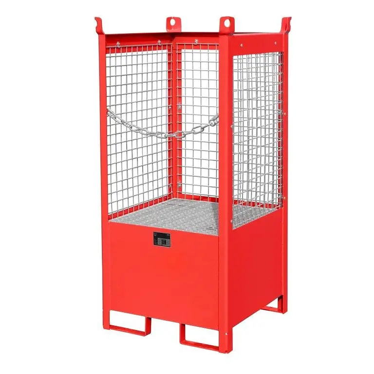 Stacking pallet for drums painted bright red