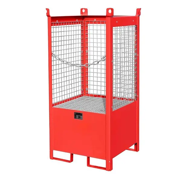 Stacking pallet for drums painted bright red