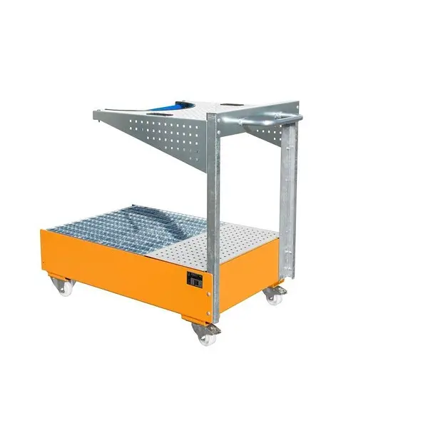 Mobile band with perforated panel painted orange yellow