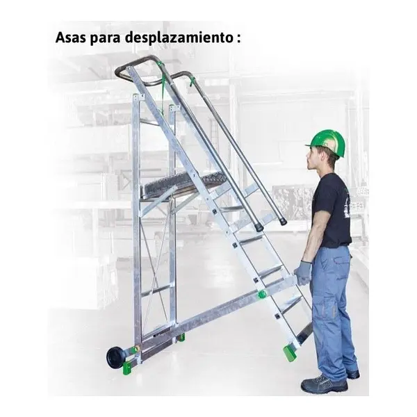 Escalera ligera de aluminio con plataforma y barandilla