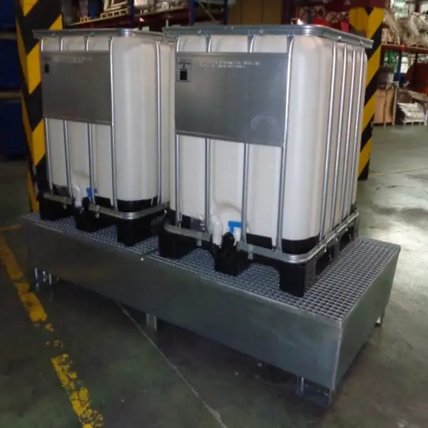 Manupack 1000l galvanized spill containment tray for 2 drums