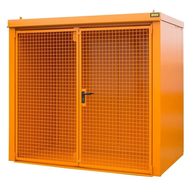 Gas cylinder storage container painted orange yellow