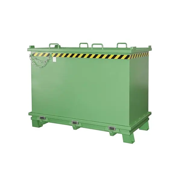 Container with drop away base painted green