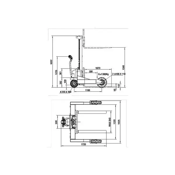 Electric all-terrain stacker 1500kg