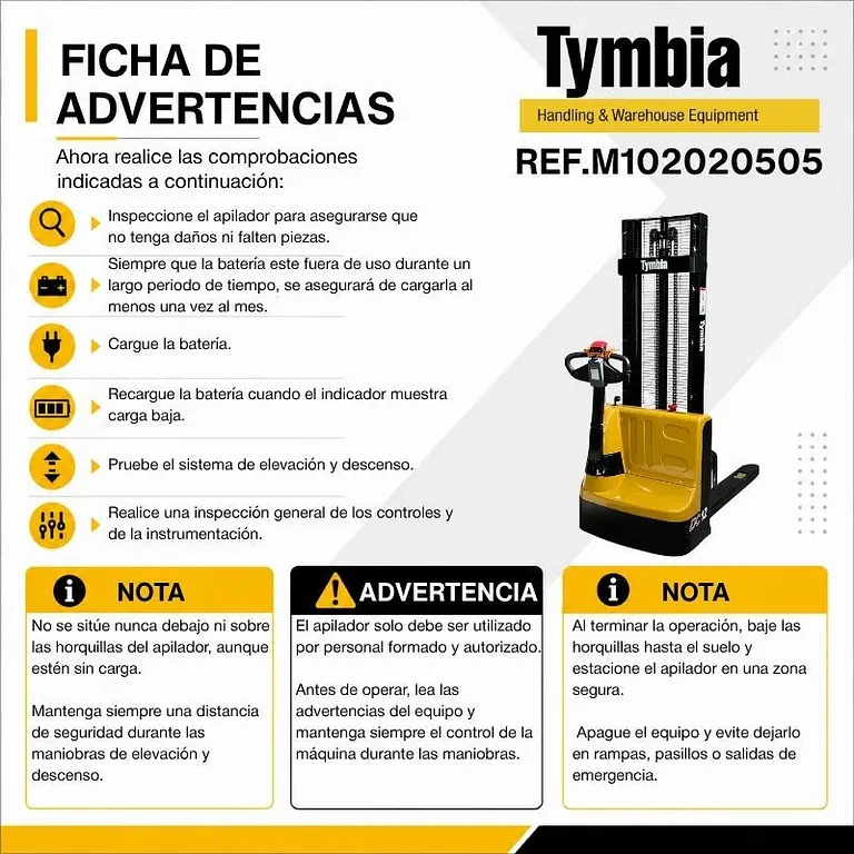 Electric stacker 1200kg to 3000mm - 24V / 100Ah