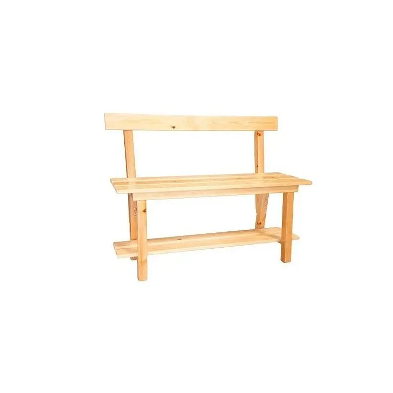 Wood banks with backrest made of varnished pine