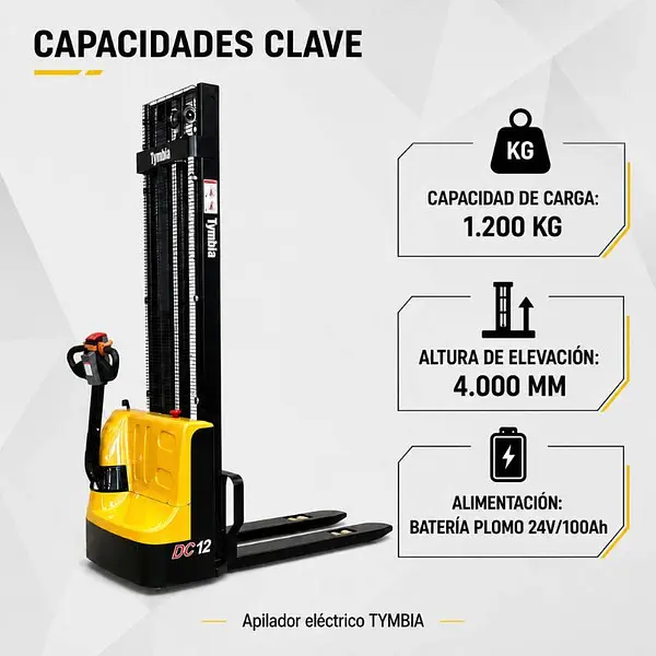 Tymbia electric stacker 1200kg 4000mm 24V 100Ah