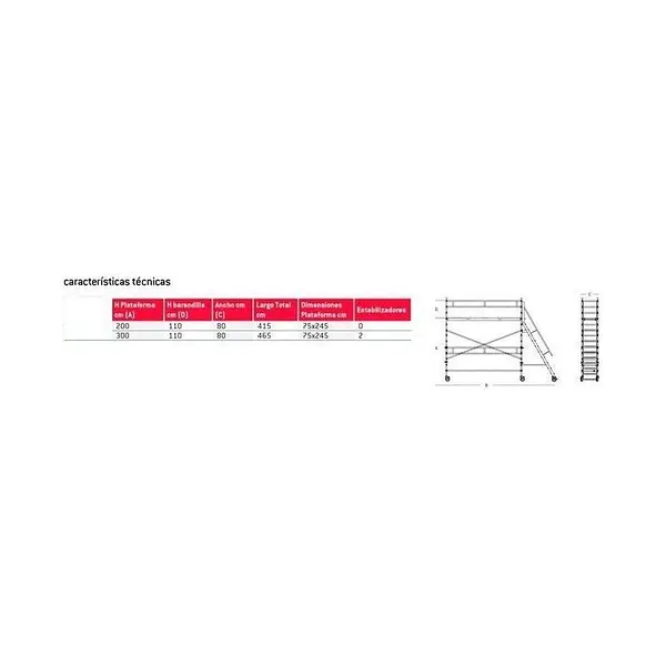 Plataforma de Aluminio 150kg a 2000mm de altura