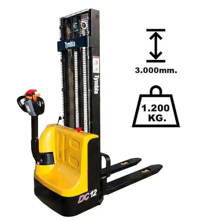 Apilador eléctrico de 1200 kg con alcance de 3 metros
