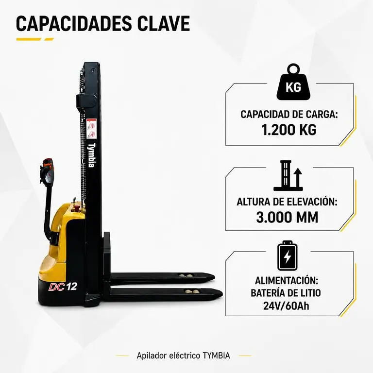 Electric stacker 1200kg at 3000mm Lithium 24V / 60AH