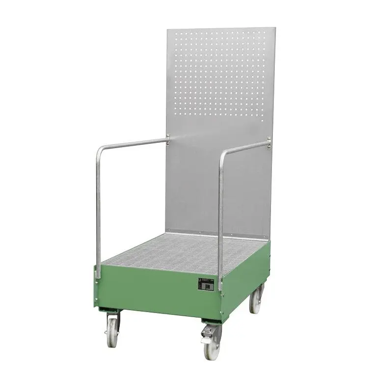 Mobile drip tray with perforated panel, painted, Reseda green