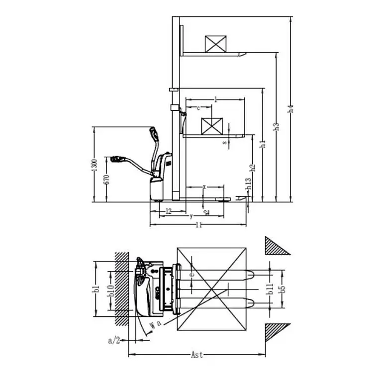 Electric stacker 1500kg at 3500mm Lithium