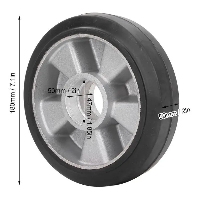 Rubber rotating wheel for pallet truck 180x50mm 20mm shaft