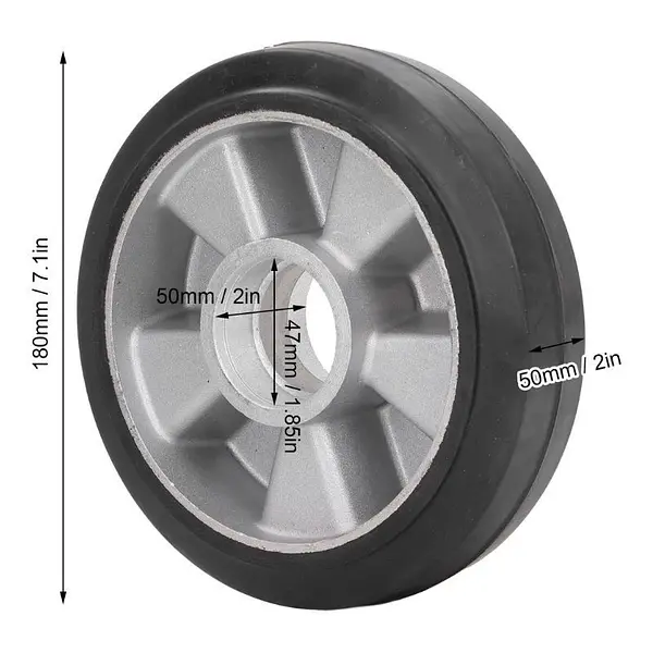 Rubber rotating wheel for pallet truck 180x50mm 20mm shaft