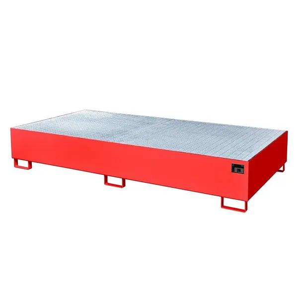 Fire red painted collector tray for 1000 liter IBC storage