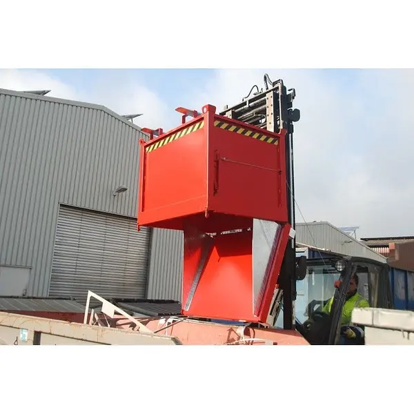 Container with drop away base painted orange yellow