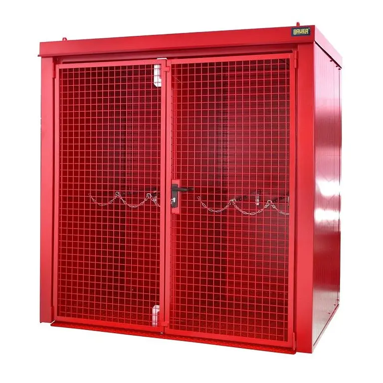 Gas cylinder storage container painted fire red
