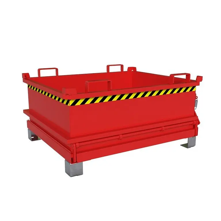 Minicontenedor con base abatible, pintado, rojo fuego