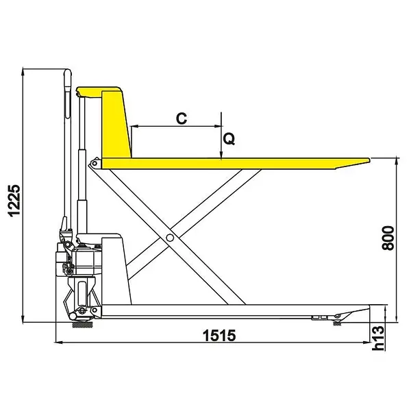 Pallet truck with 90 degree tilt 1000kg