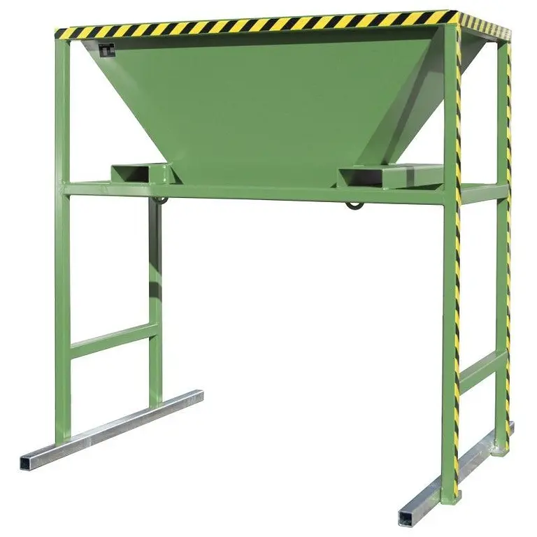 Tilting container filler painted green