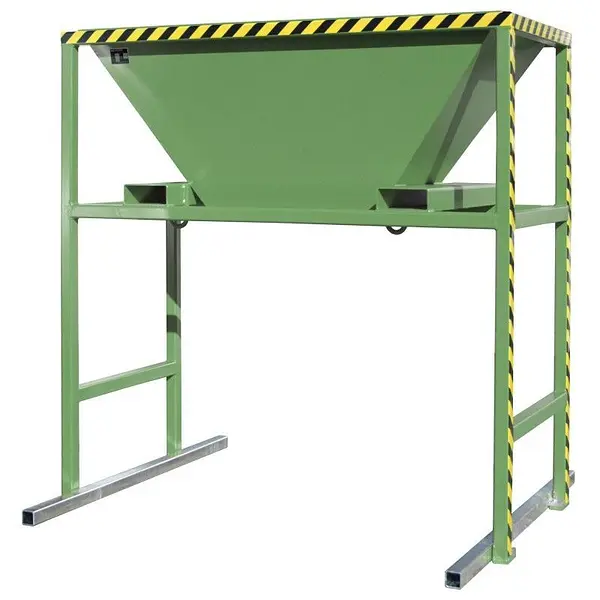 Tilting container filler painted green