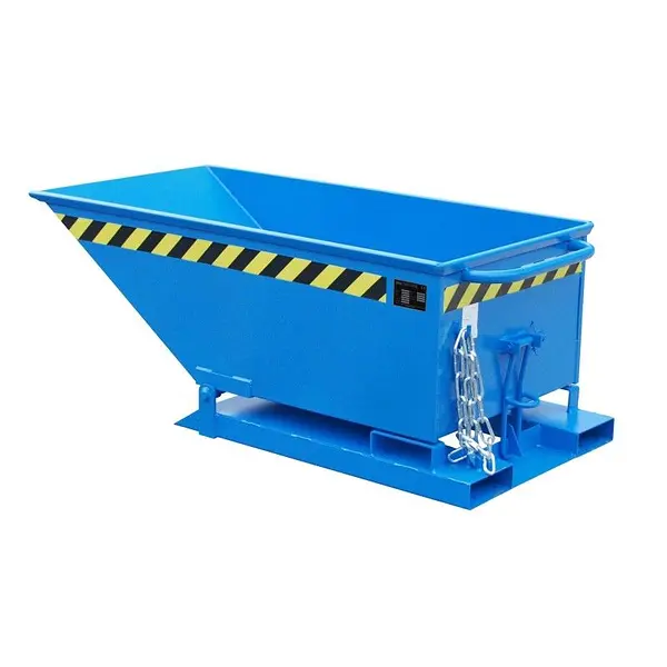 Light blue dumping container with manual release tilting mechanism