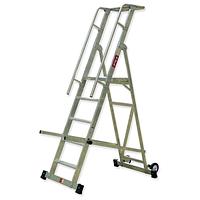 8 step folding aluminum warehouse ladder with platform and wheels