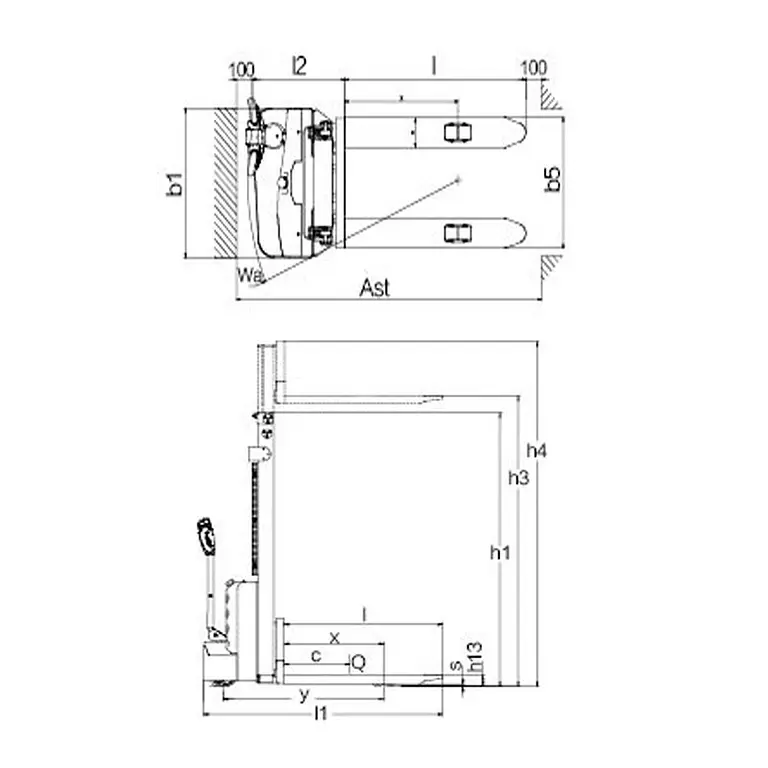 Apilador eléctrico de 1200kg con altura de elevación de 2500mm
