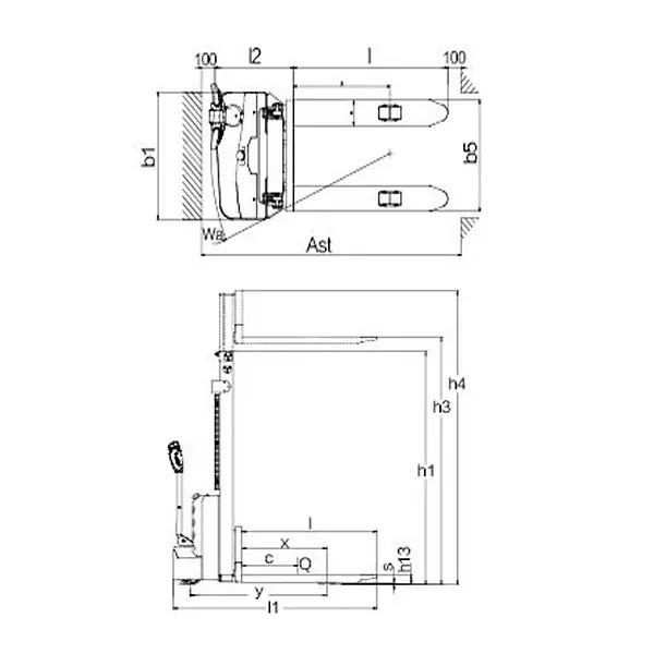 Apilador eléctrico de 1200kg con altura de elevación de 2500mm