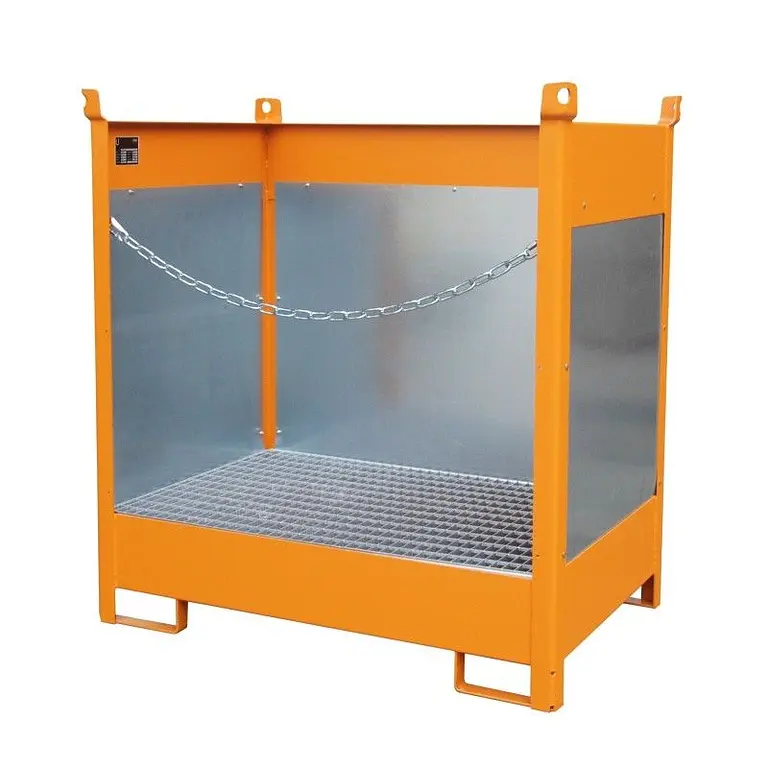 Stacking pallet for drums painted orange yellow