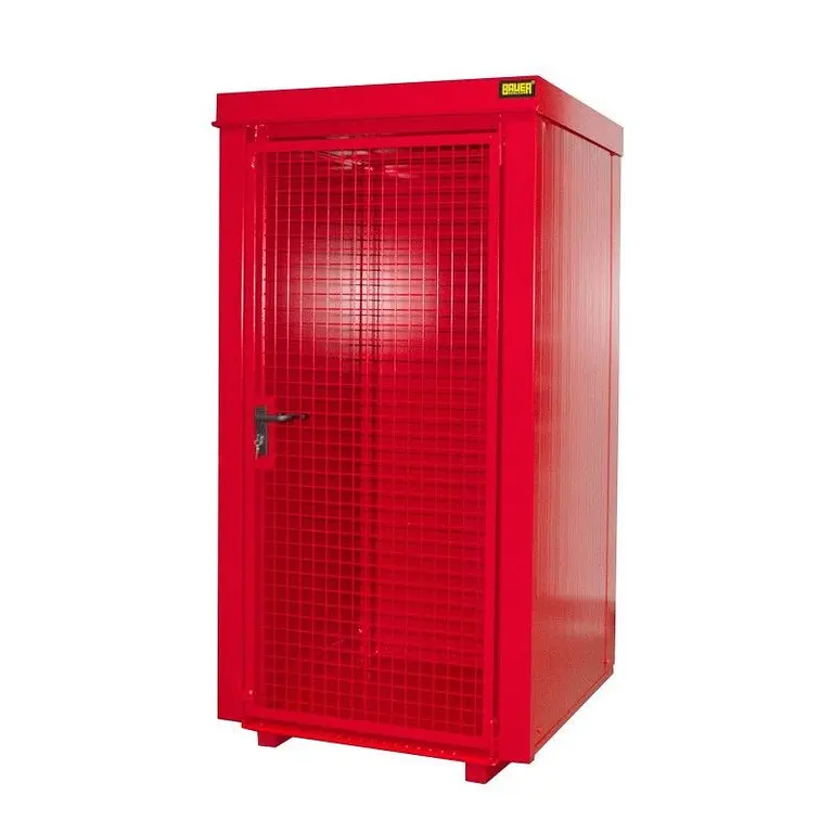 Gas cylinder storage container painted fire red