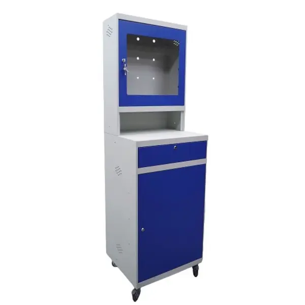 Computer wardrobe with wheels for industrial workstations