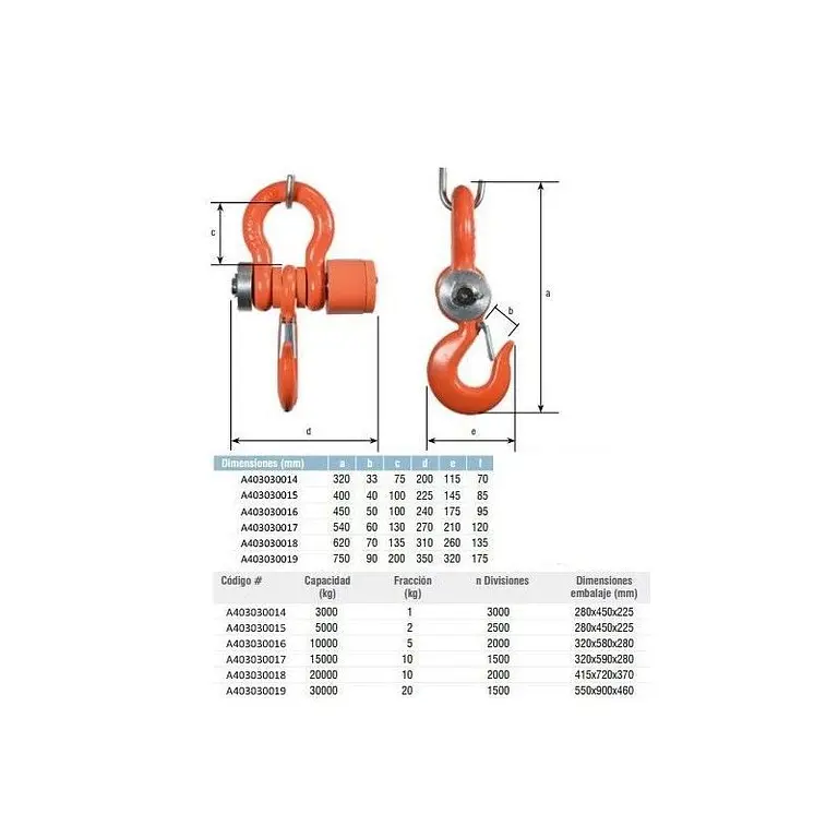 Weighing hook with control 3000-30,000 Kg