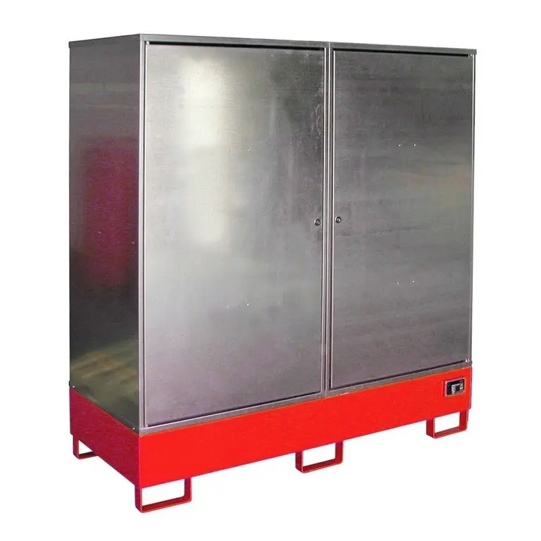Hazardous materials storage cabinet painted fire red