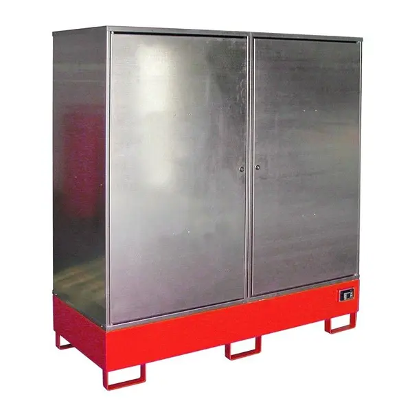 Hazardous materials storage cabinet painted fire red
