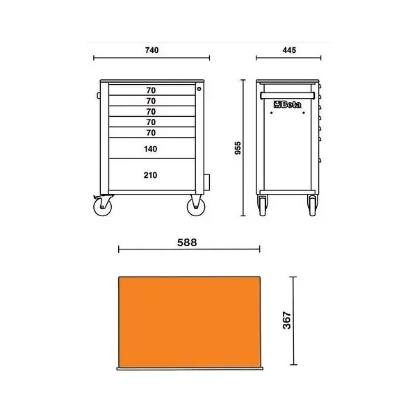 Cart tool holder with 3 trays