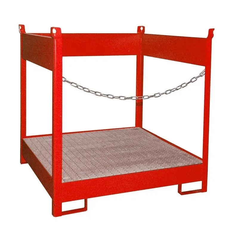 Stacking pallet for drums painted fire red
